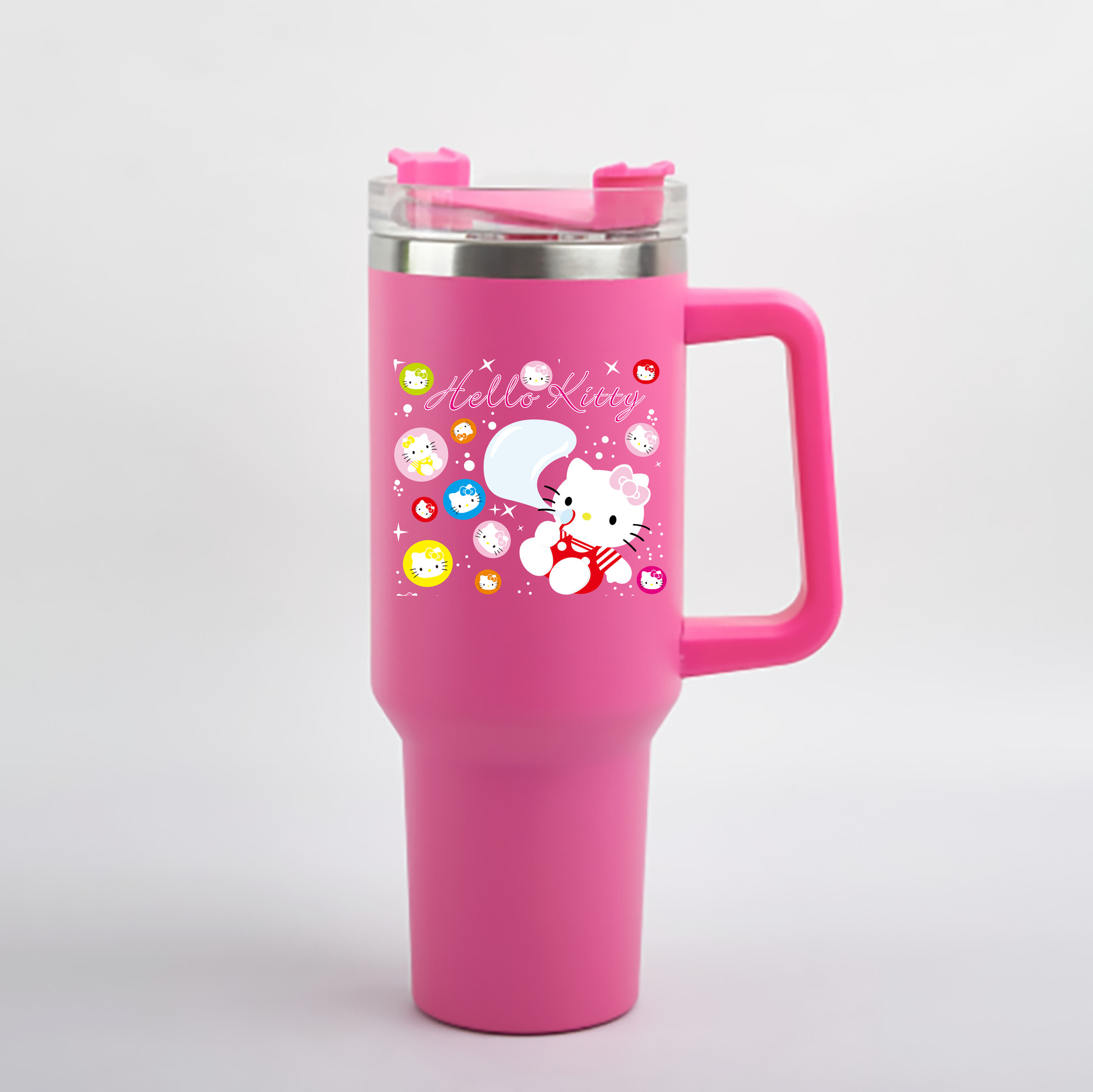 （画像用） Hello Kitty ハローキティ 1200mL車用タンブラー - クリスタルステッカー（プラスチックストロー付き）